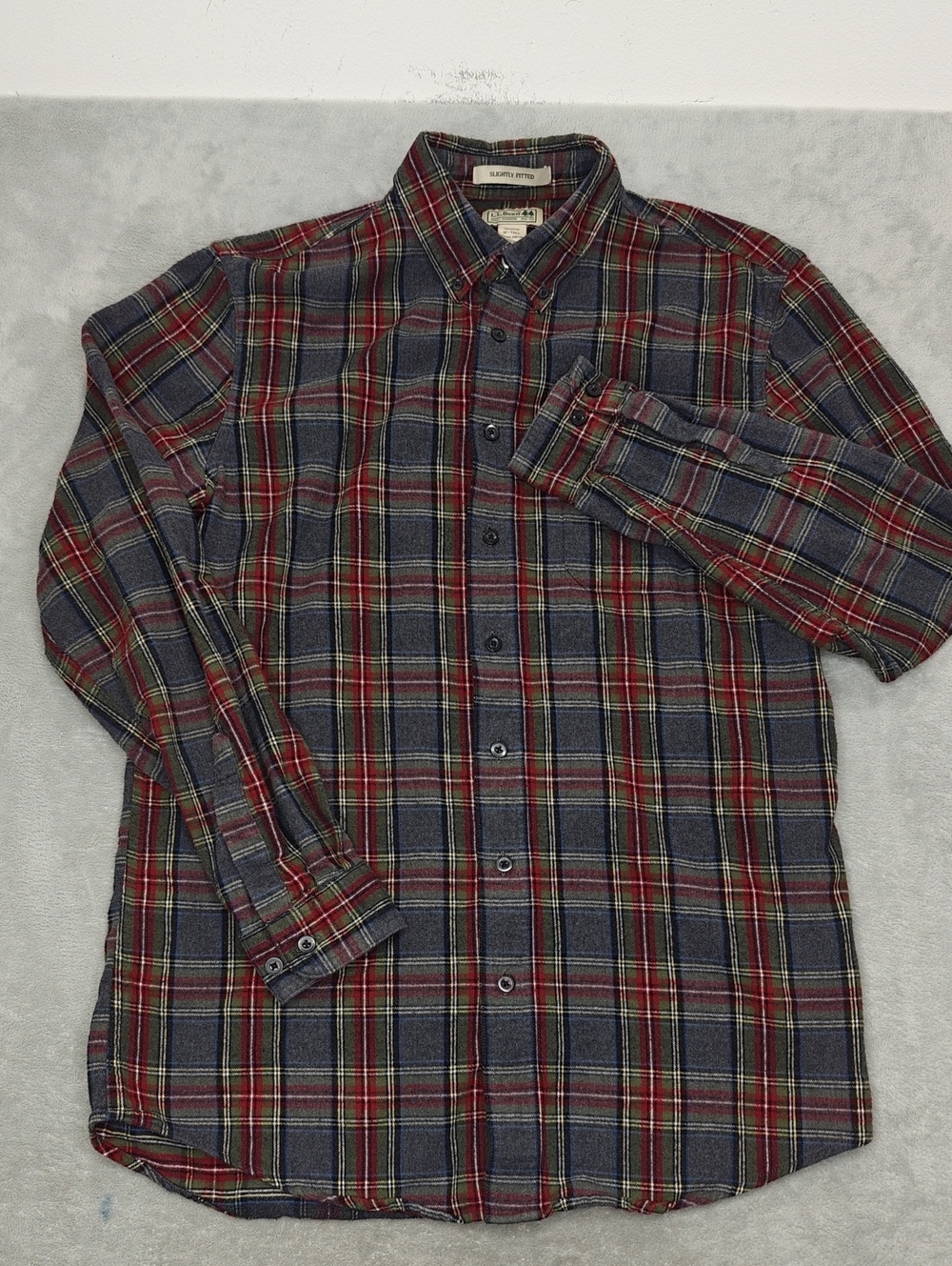 L.L. Bean Men’s Plaid Button-Down Shirt - Red, Gray & Green Tall